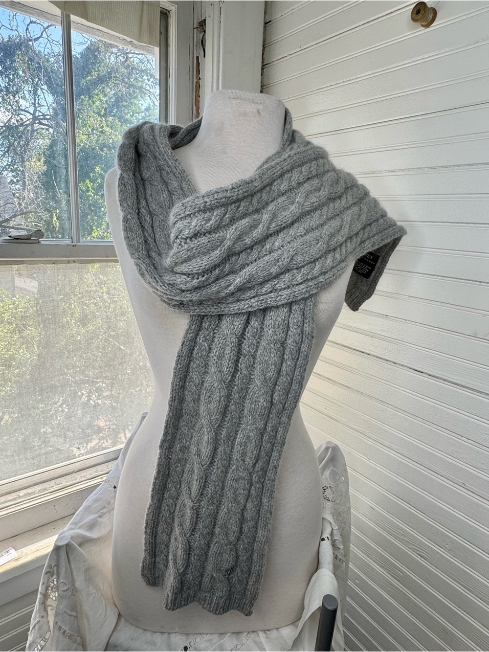 Lauren Ralph Lauren Light Gray Cable Knit Scarf